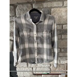 Horny Toad Mojac Women's Plaid Flannel Snap Long Sleeve Shirt Jacket Grey Sz XS